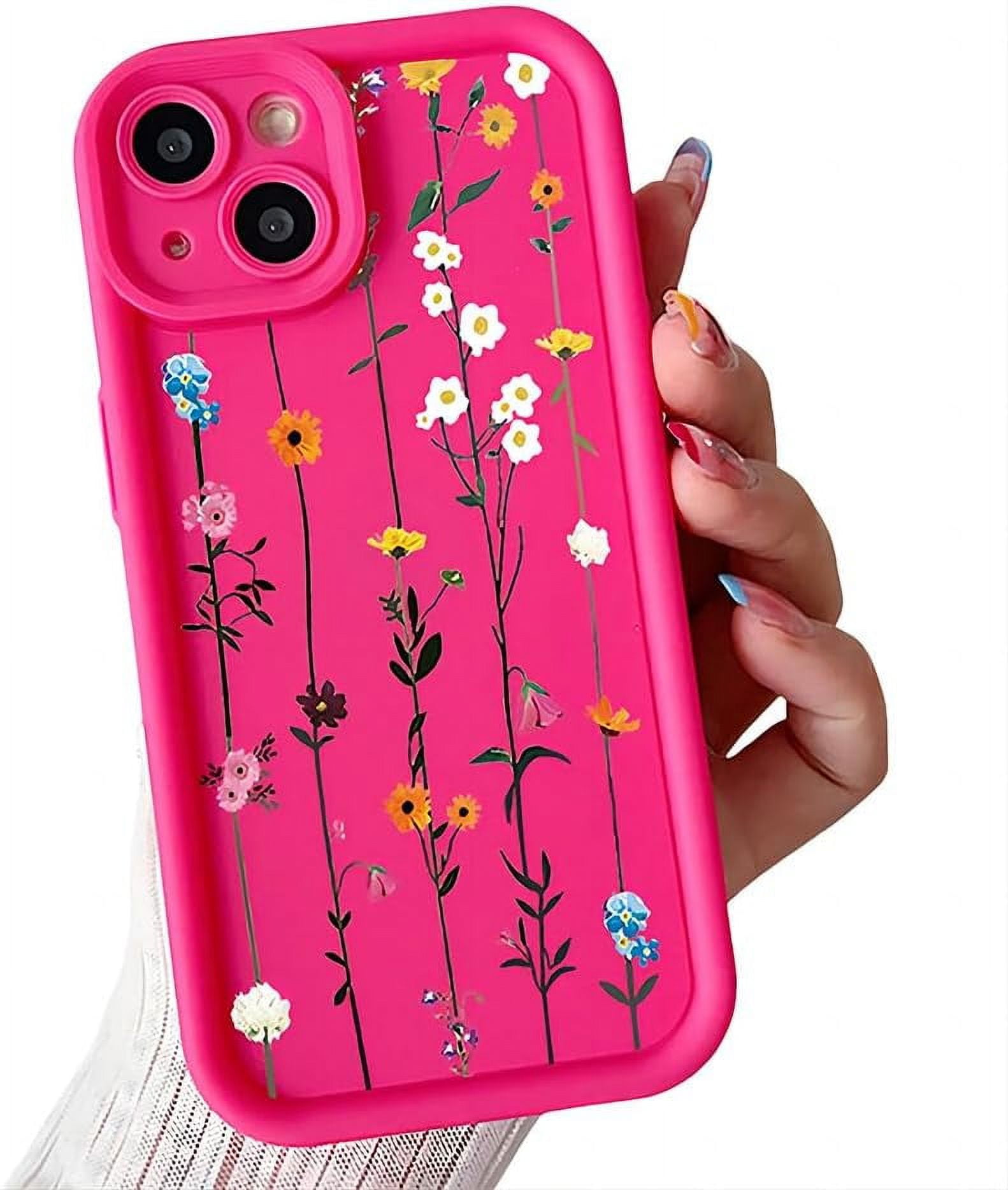 Flower Phone Case for iPhone 15 Pro, Cute Aesthetic Clear Pink