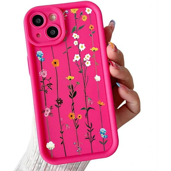 for iPhone Case,Cute Flower Branch Pattern Design Soft Silicone Soft Shockproof Cover Phone Case (Rose Red,iPhone 15)