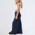 thumbnail image 5 of OSOLU Girls Pants Wide Elastic Waist Side Pockets Wide Leg Kids Casual Trousers Dark Blue, 5 of 9