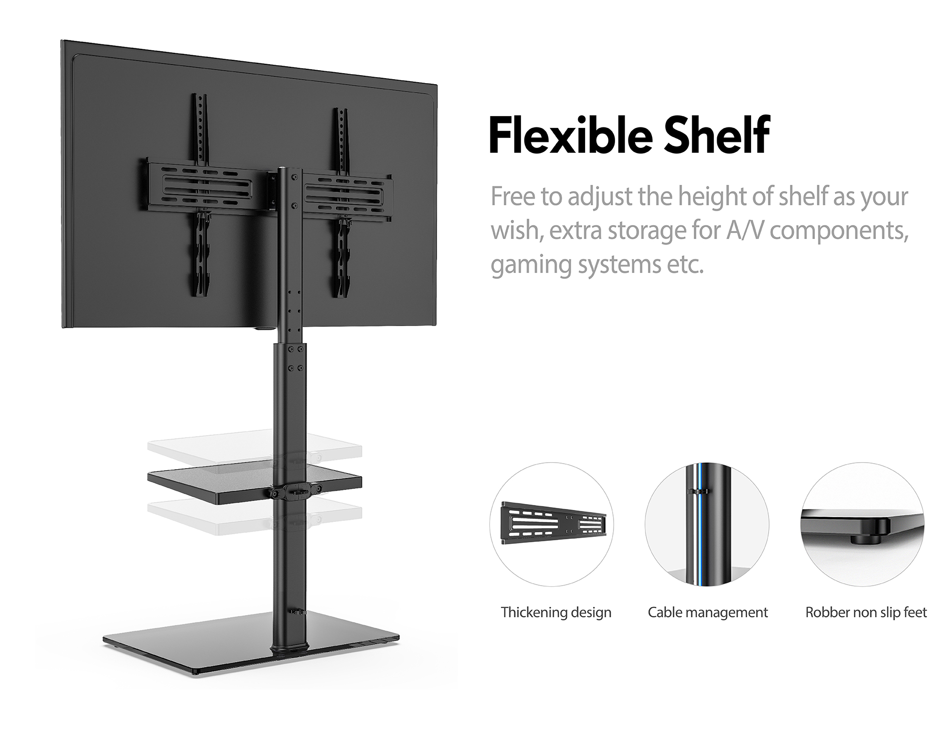 FITUEYES Height Adjustable Black Floor TV Stand for TVs up to 60" 65" with Swivel Mount