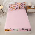 thumbnail image 4 of Feelyou Cute Bowknot Skeleton Zipper Twin Comforter Sets with Fitted Sheet and 2 Pillowcases, Halloween Pumpkin Bat Zipper Bedding Set, Pink Reversible, 4pcs, 4 of 7