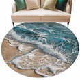 thumbnail image 2 of Blue Ocean Round Living Room Rugs 7 ft, Wave Beach Coastal Ripple Nature Scenery Washable Area Rug with Non-Slip Sturdy Edge Binding Round Carpet for Kitchen Office Bedroom, 2 of 9