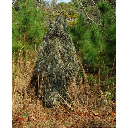 Ghillie Suits Ghillie Poncho - Synthetic Ultra light - Woodland w/ Rifle