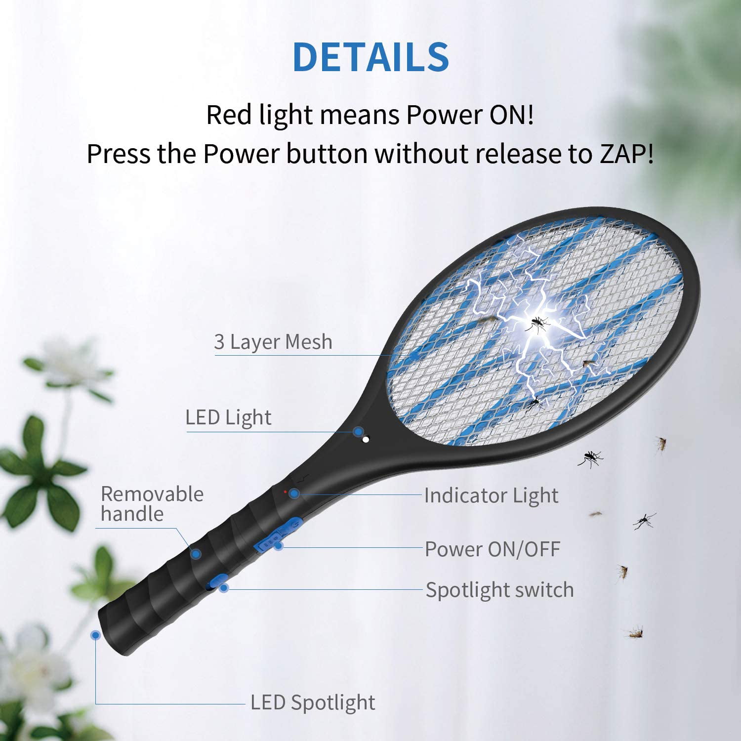 Electric Hand Held Bug Zapper Insect Zapper Fly Swatter new Racket Mosquito E2N3 