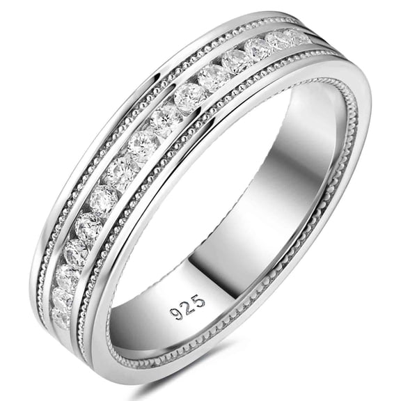 Siyoupin Mens Moissanite Wedding Band 15 Round Cut Lab Created Stones 925 Sterling Silver White Gold Plated Promise Ring Size 9