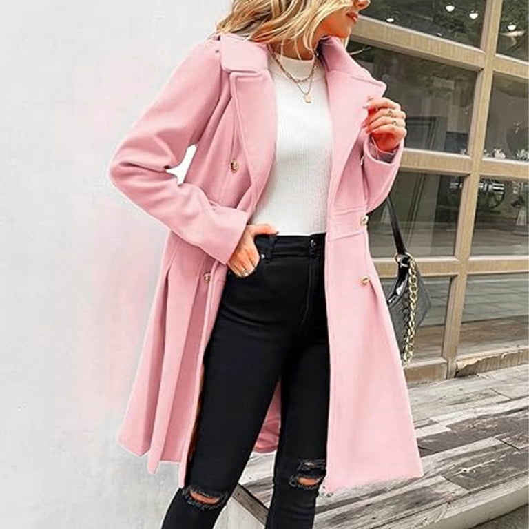 navy blue dress for baby girl Women's Winter Wool Dress Coat Double Breasted Pea Coat Long Trench Coat main image 0