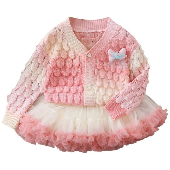 WOYY Toddler Girls Gradient Color Cardigan Sweater Jacket Tutu Skirt Outfits, Sizes 3-4T