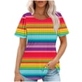 thumbnail image 3 of lcziwo Tunic Tops for Women Loose Fit Dressy Casual Blouses Short Sleeve Pleated Rainbow Tshirts 2025 Fashion Summer Tees Shirt Ofertas en Walmart Multicolor M, 3 of 8
