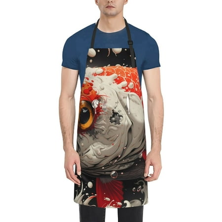 

Rateoe Abstract Red Koi Fish Art Aprons with Pocket Men Womens Aprons Waterproof Adjustable Cooking Aprons for Kitchen Gardening and Salon