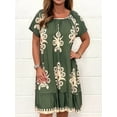 thumbnail image 2 of Frontwalk Ladies Summer Midi Dress Crew Neck Swing Dresses Boho Sundress Womens Fashion Short Sleeves Nightdress Crystal Green XL, 2 of 3