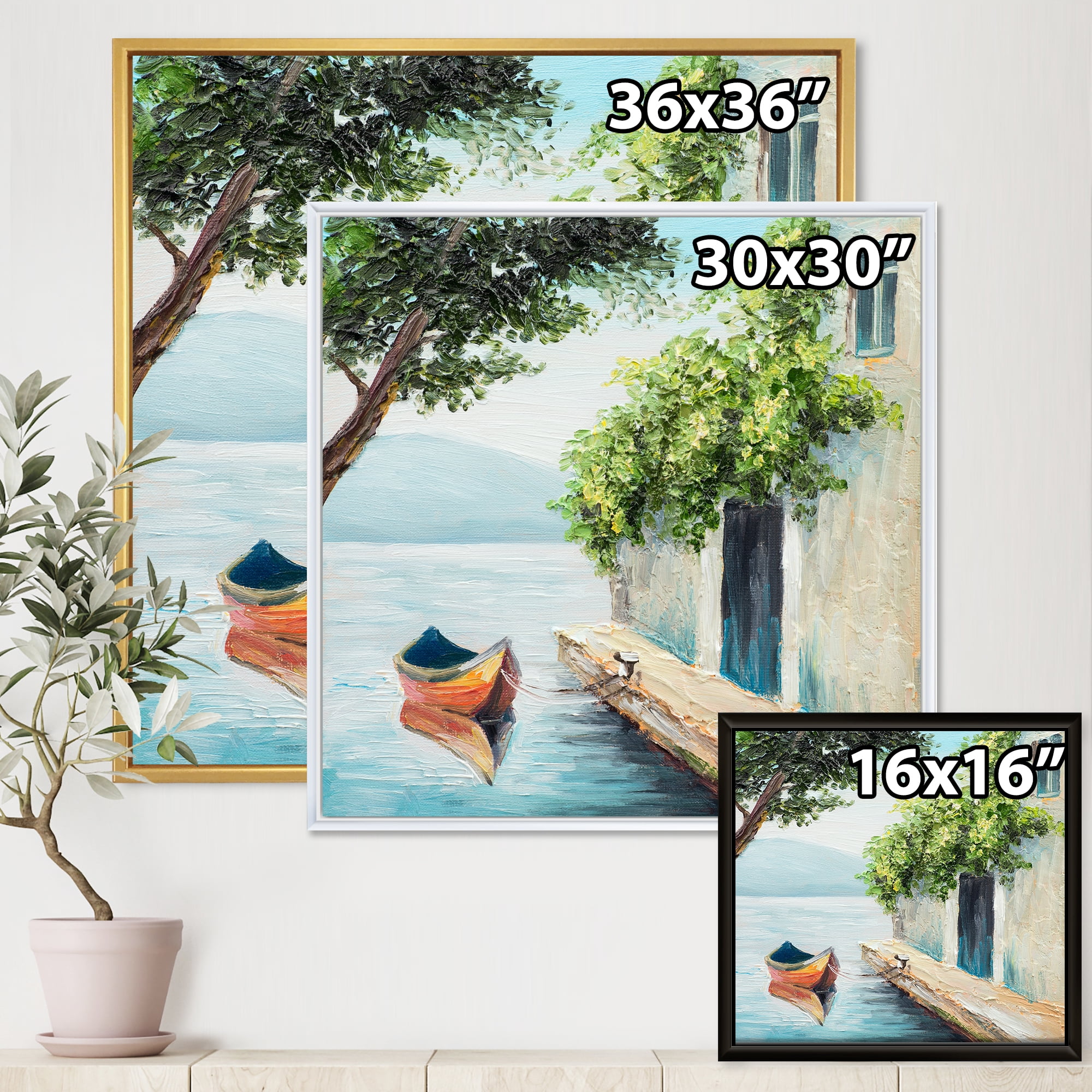 Designart 'A Beautiful Summer Day With Gondola In Venice' Nautical & Coastal Framed Canvas Wall Art Print