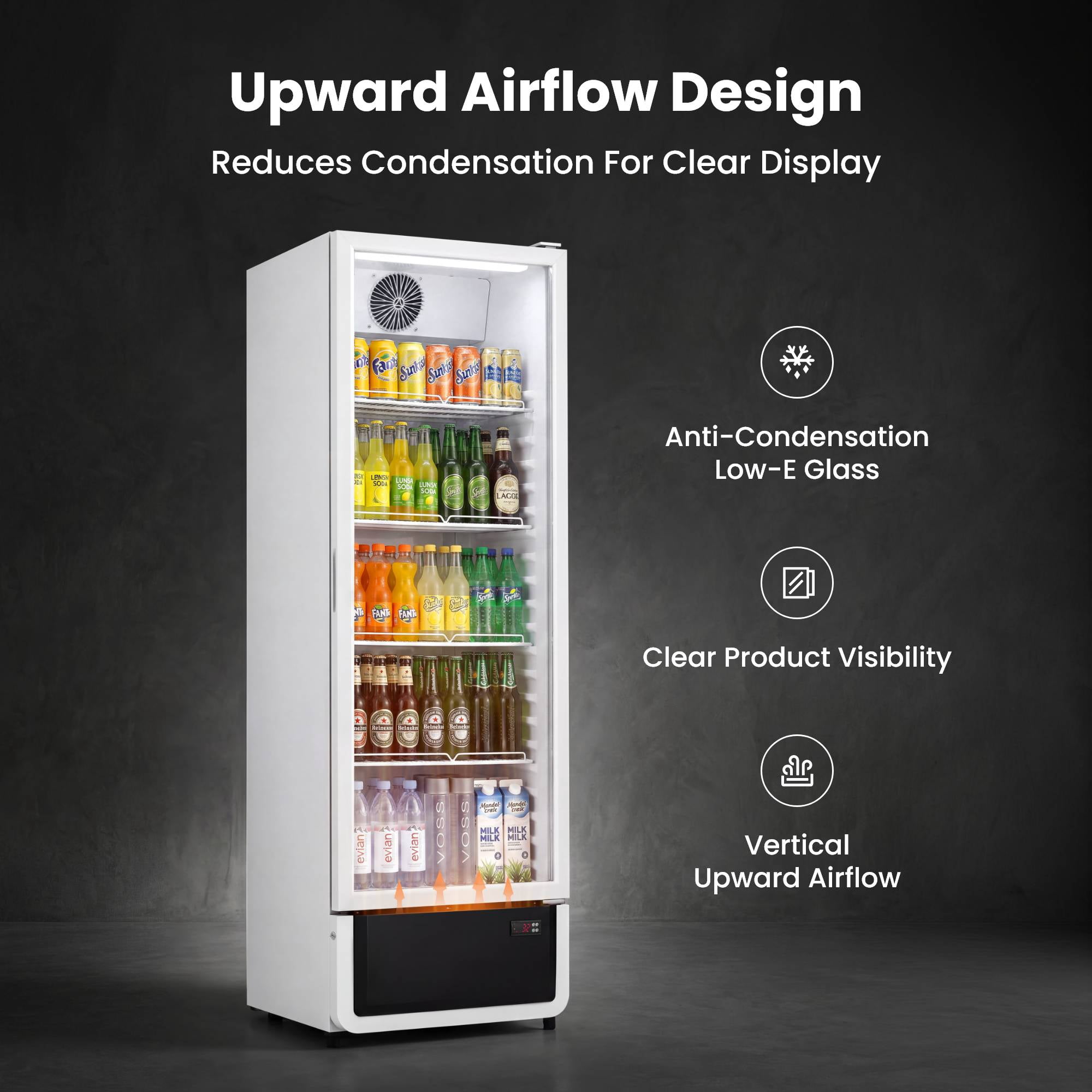 Yeego Commercial Beverage Refrigerator, 10 Cu.Ft Glass Door Drink Display Cooler with LED Light & Adjustable Shelves for Bar, Convenience Store