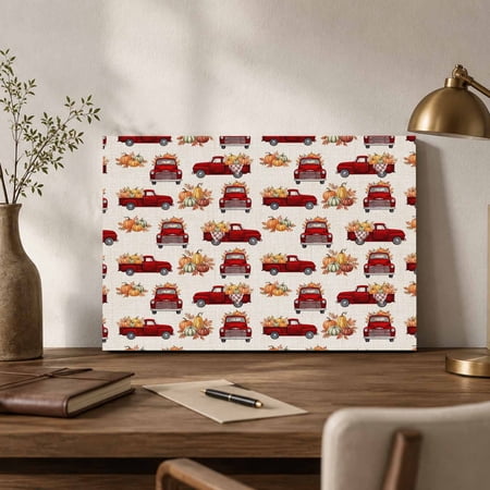 Fall Thanksgiving Canvas Wall Art Rustic Farmhouse Red Truck Orange Pumpkin Harvest Wall Art Prints Artwork Framed Canvas Ready to Hang Art Pictures for Bathroom Nightstand Narrow Hallway 14 x 11