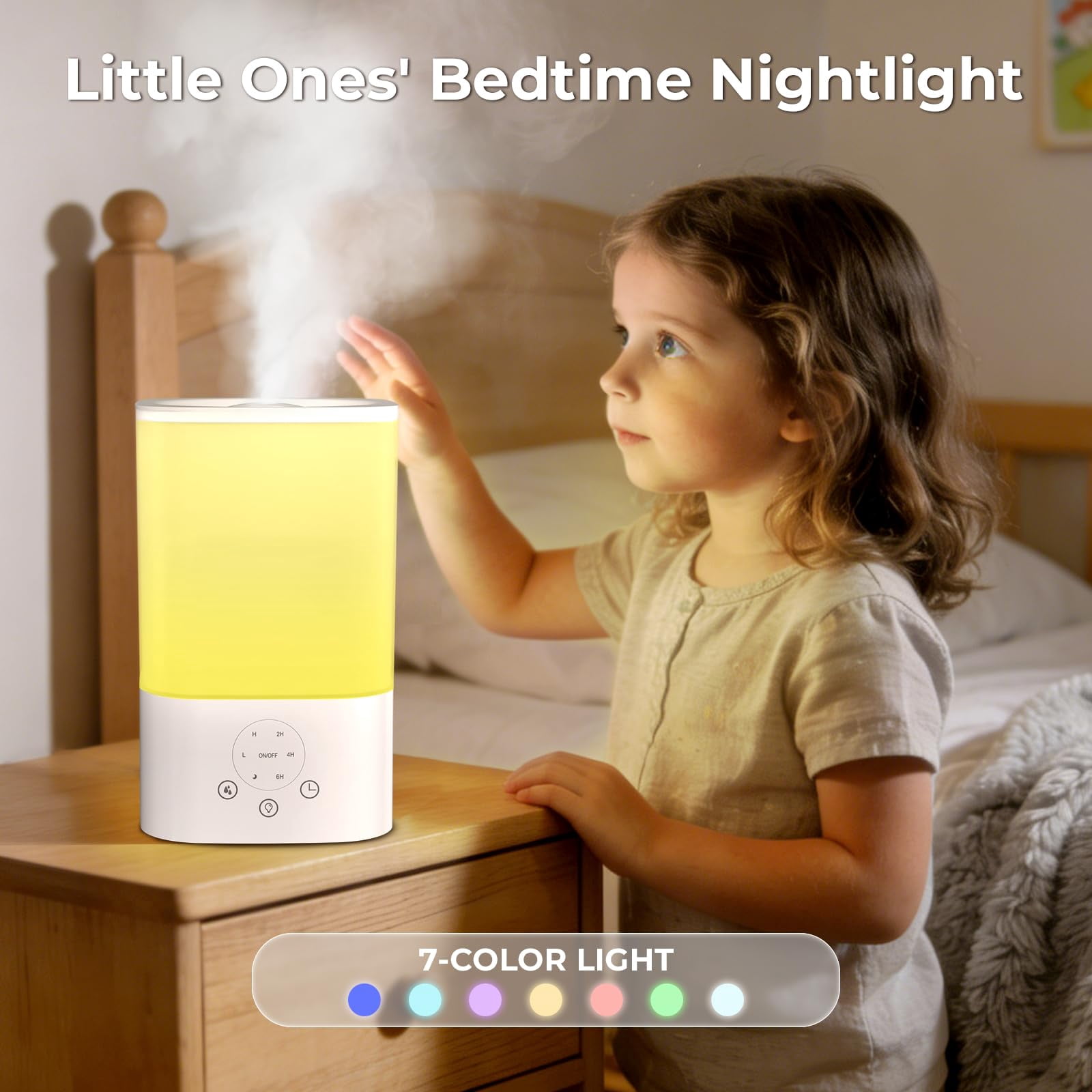 Auseo 3.2L Cool Mist Humidifier, Top fill Humidifier, 7 Color LED Light, 360°Nozzle & Quite Ultrasonic Humidifier, 40H Runtime, Tap to Operate