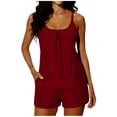 thumbnail image 3 of Amzcrzy Tankini Swimsuits for Women Solid Color Deep U Neck Two Piece Swimsuit with Built In Bra Adjustable Straps Top and Shorts with Pockets Modest Bathing Suit 2026 Wine M, 3 of 7