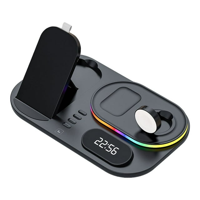 Wireless Charger 4 in 1 Digital Clock RGB Light Fast Charge Charging Station for Phone