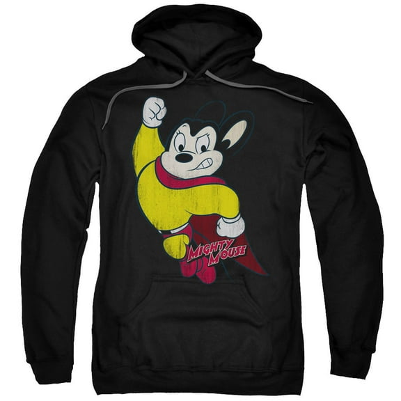 Trevco Mighty Mouse-Classic Hero - Adult Pull-Over Hoodie - Black- Large
