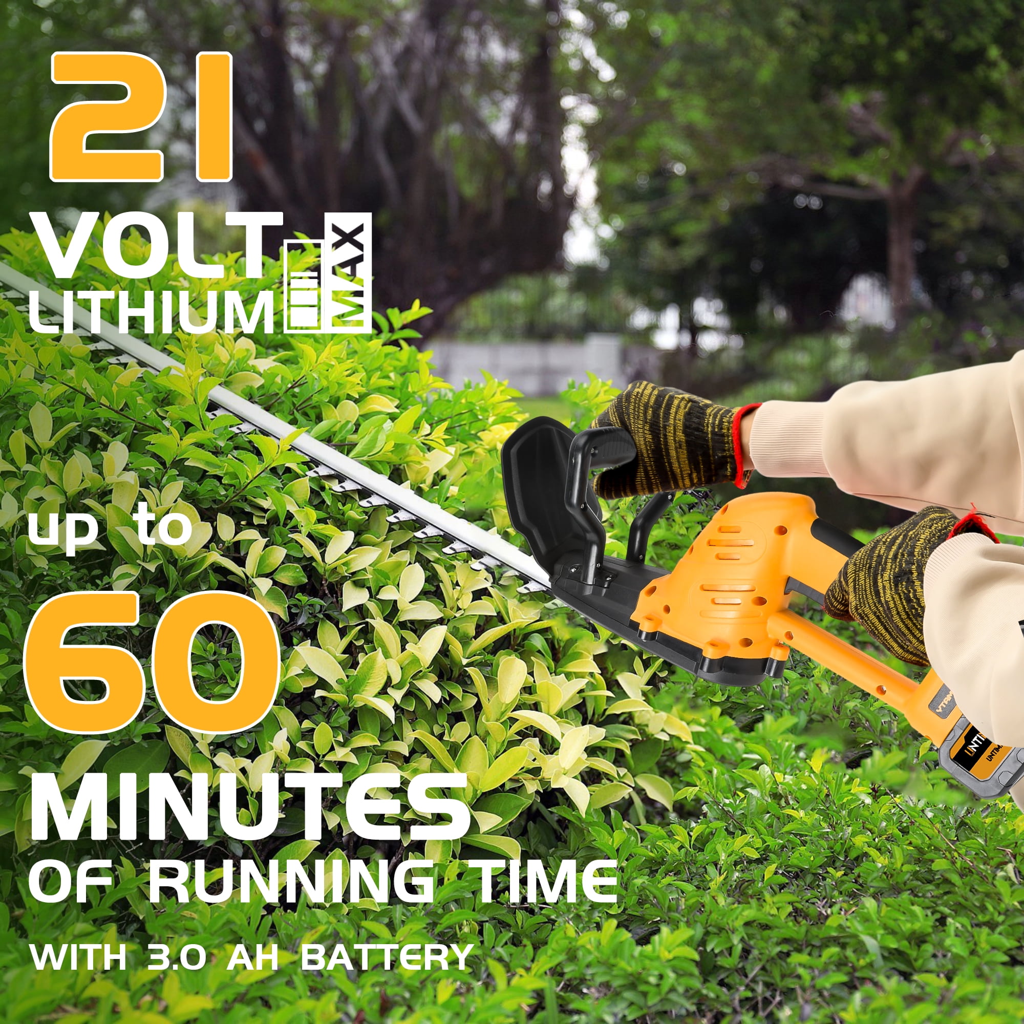 Hedge Trimmer Cordless, UMTIMATY 21V Electric Hedge Trimmer with 3.0Ah Battery and Charger for Bush Shrub Cutting, Trimming, Yellow