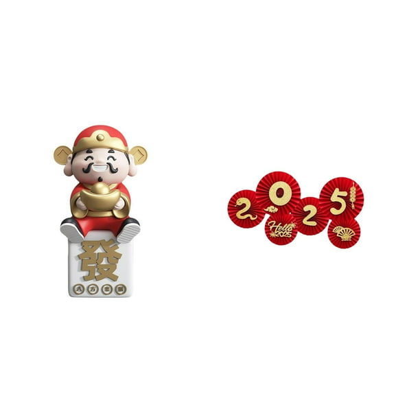 Figura de escritorio,Figura de Dios de la Fortuna de Dibujos Animados,Regalo Feng Shui,Linda estatua del Dios de la Riqueza para decoración del hogar,Abanicos plegables festivos,Decoraciones