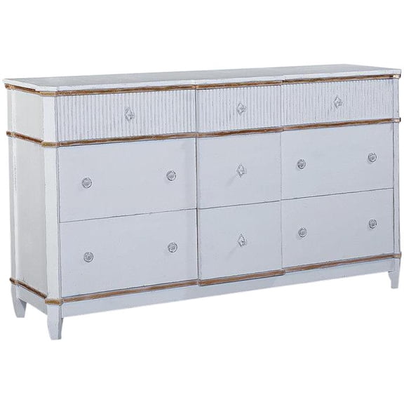 St. Denis 9-Drawer Dresser Console-Antiqued White and Gold