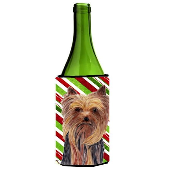 Yorkie Candy Cane Holiday Christmas Wine bottle sleeve Hugger - 24 oz.