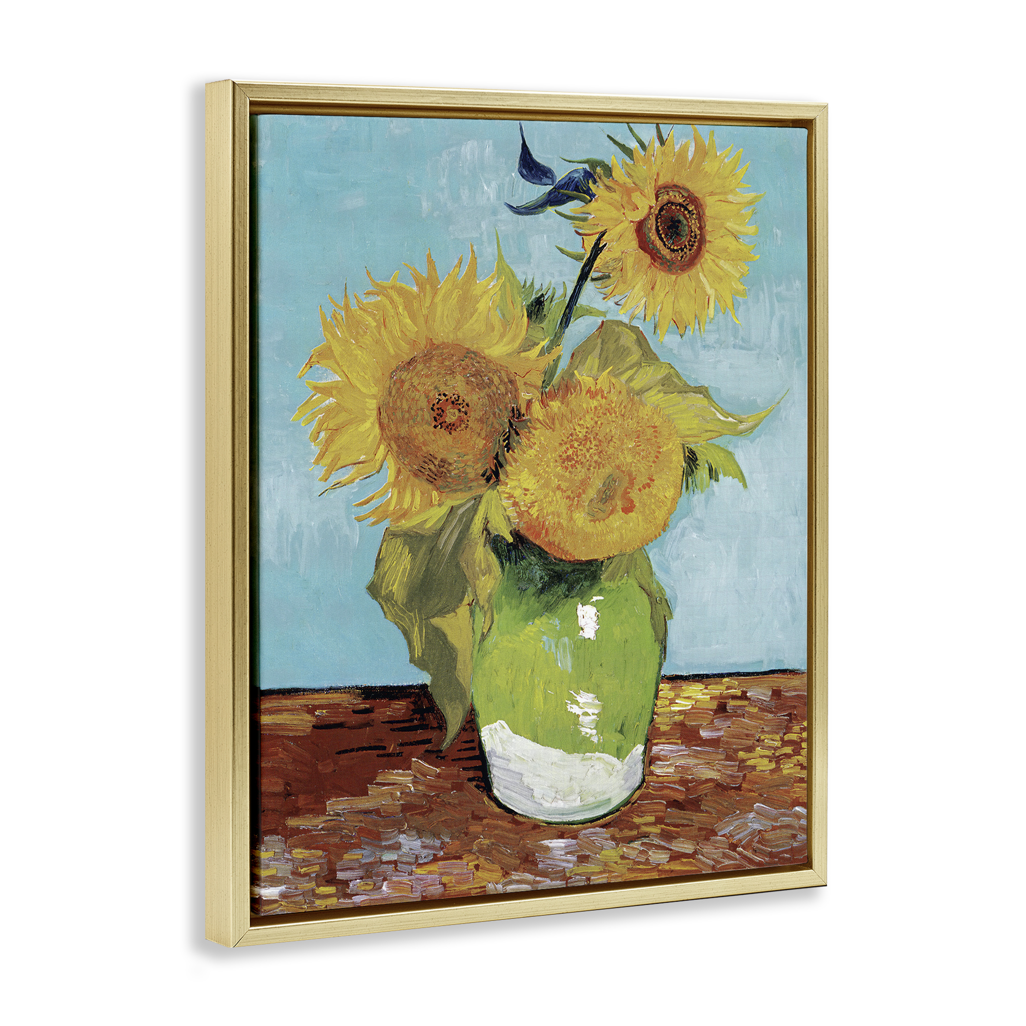 Stupell Industries Van Gogh Sunflowers Botanical & Floral Painting Gold Floater Framed Art Print Wall Art, 17 x 21