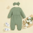 thumbnail image 6 of Ticikt Baby Girl Boys Romper Infant Fall Winter Clothes Ruffle Sweater Long Sleeve Bodysuit Jumpsuit and Headband,Color:Green,3-6 Months, 6 of 8