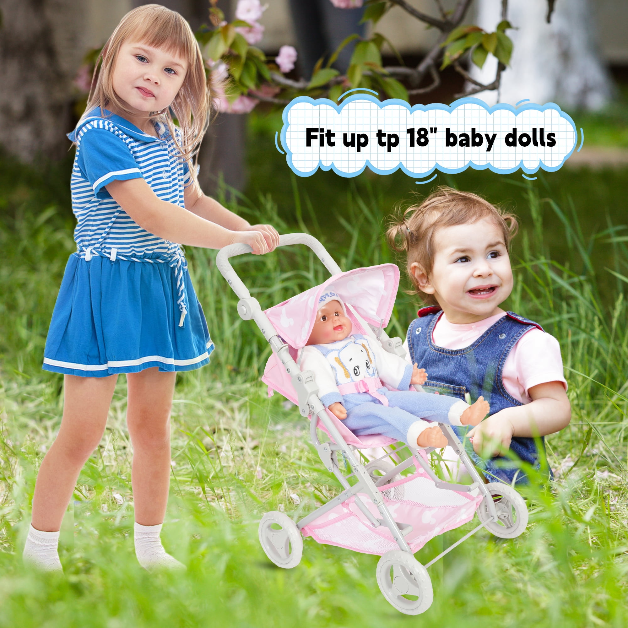 Yexmas Adjustable Doll Stroller, Pink, 18 inches
