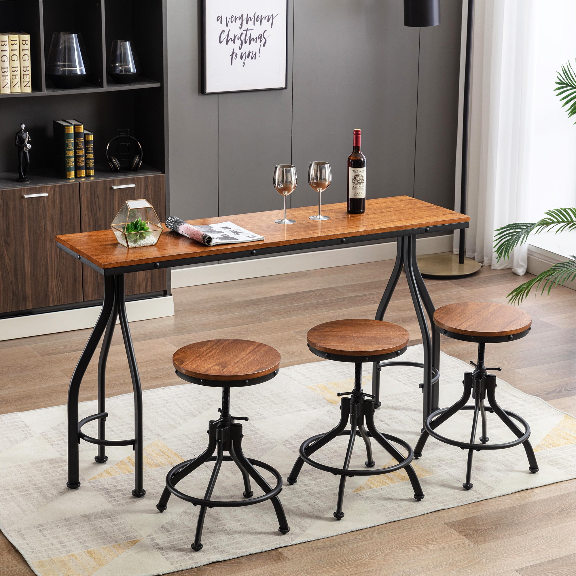 3Person 60 in. Acacia Counter Height Bar Table Dining Set with Swivel