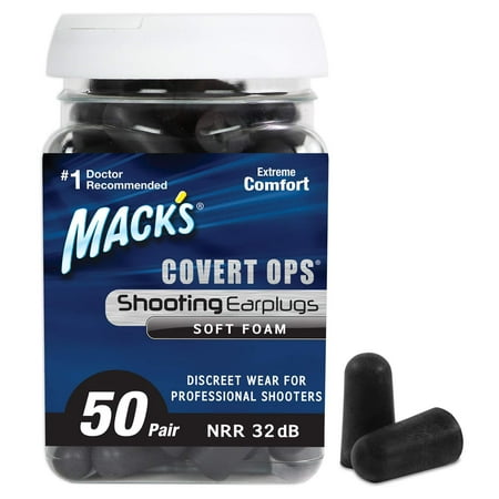 

Mack s Covert Ops Soft Foam Shooting Ear Plugs 50 Pair - 32 dB High NRR - Comfortable Earplugs for Hunting Tactical Target Skeet and Trap Shooting