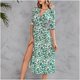 thumbnail image 5 of Vestido de verano con estampado bohemio para mujer, cuello en V, manga corta, abertura lateral, vestido de playa, vestido de sol, vestido a media pierna Fridja  qw5765, 5 of 6