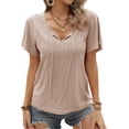 thumbnail image 1 of Camiseta informal de verano con ojales, camiseta con mangas con volantes y ojales para mujer, camiseta con cuello en V para mujer, calidad inigualable, 1 of 8