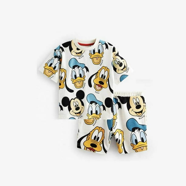 Conjunto de 2 piezas con estampado del pato Donald para niños, camiseta de dibujos animados y pantalones cortos, chándal de manga corta con cuello redondo