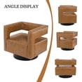 thumbnail image 2 of Leather Accent Barrel Chair 360 Degree Swivel Club Armchair Metal Base 3D Open Back Reception Living Room CAMEL, 2 of 7