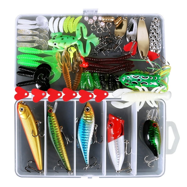 73pcs Fishing Tackle Set Fishing Minnow Popper Lures Baits Crankbait Jig  Hooks Weight Barrel Swivels with Free Tackle Box 
