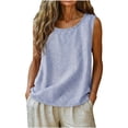 thumbnail image 2 of Linen Shirts for Women, Round-Neck Cotton-Linen Tank Top Classic Basic Tank Top Soft Comfy Sleeveless Top for Women Summer Essential Tank Top for Daily Wear, Sky Blue 3XL, 2 of 9