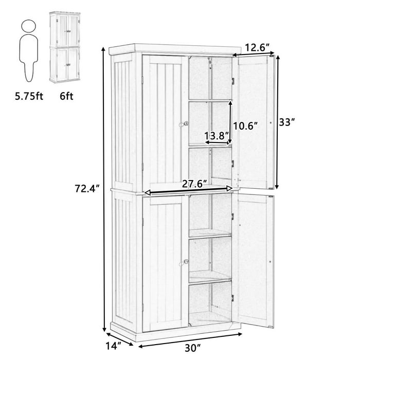  Overstock Freestanding Tall Kitchen Pantry, 72.4 Minimalist Kitchen  Storage Cabinet Organizer with 4 Doors and Adjustable Shelves, White Gray :  Home & Kitchen