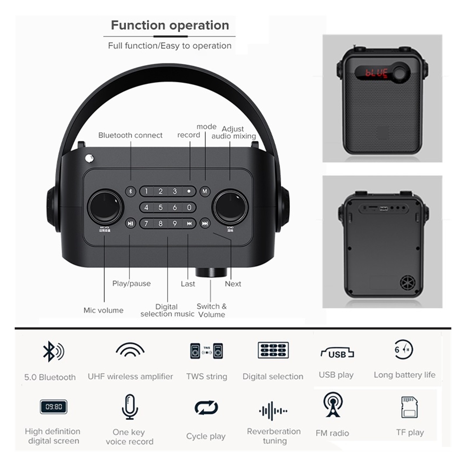 Speaker H8 Portable Voice Amplifier Wireless Mic Audio Recording FM Radio AUX USB TF Card Loudspeaker ,Powerful Voice Amplifier