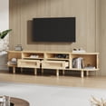 thumbnail image 4 of TV Stand With 2 Rattan Drawer And 2 Sliding Doors,Oval TV Cabinet Storage Sideboard With Rounded Corners For Livingroom, 64.9*15.7*15.7'',MDF, Weight Capacity 67lbs , Suitable For 65inch TV,Natural, 4 of 21