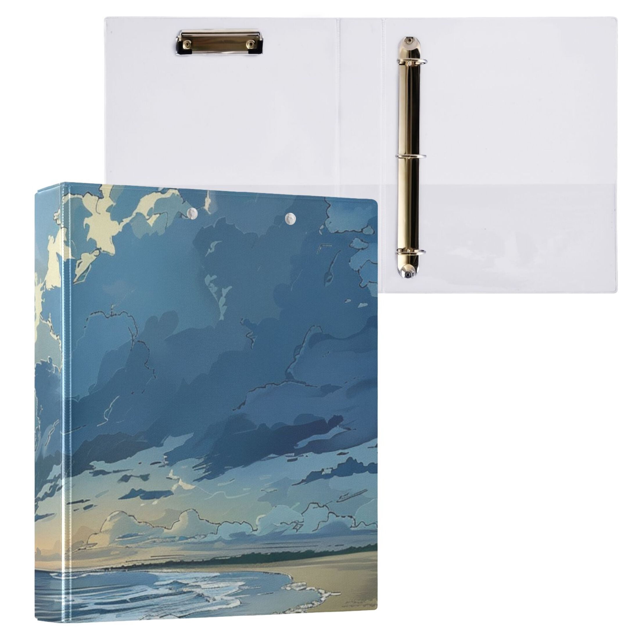 Beach 3 Ring Binders 1.5 inch Hardcover File Folders with Interior Pockets A4 Size Organizer for School Office Hospital