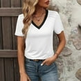thumbnail image 2 of Annhoo Womens Tops Summer V Neck Short Sleeve Color Block Tshirt Comfy Casual Blouse Business Work Shirts, 2 of 7
