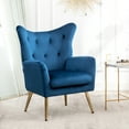 thumbnail image 2 of Blue Velvet Wing Back Accent Seat - Stylish Button Tufting, Robust Gold Legs, Floor Guarded Button- Chair, Style For Comfort. Upholstery. Legs. Protection. 31.02"w X 26.5"d 35.5"h. Easy To Assemble, 2 of 6