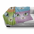 thumbnail image 3 of Cartoon Soft Flannel Fleece Throw Blanket, Colorful Big Cat Eye Images with Whiskers Loyal Life Companions Art, Cozy Plush for Indoor and Outdoor Use, 70" x 90", Orange Purple Green, by Ambesonne, 3 of 6