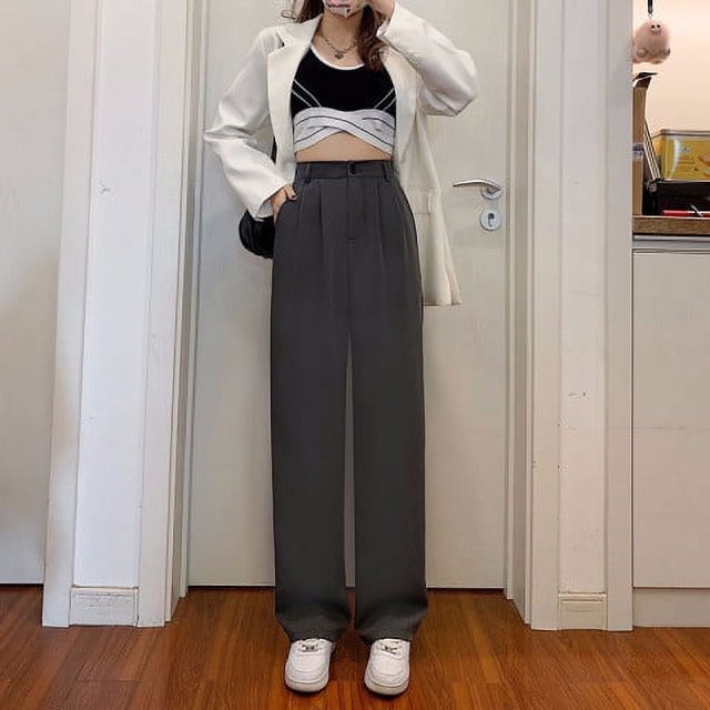 Pantalones anchos de traje para mujer con un tacto de alta gama, cintura alta y sensación de caída, ajustados y casuales, pantalones cortos para primavera.