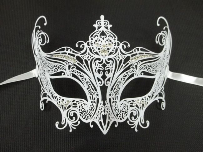 White LASER CUT Venetian Masquerade Costume Fancy Dress Crystals wedding Mask 