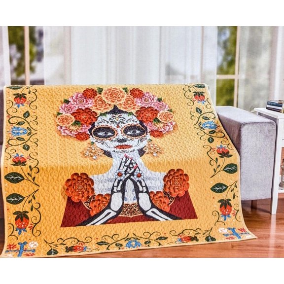 De Leon Collections 63346 60 x 50 in. Day of the Dead Sugar Skull Woman Decorative Throw Quilt Blanket, Multi Color