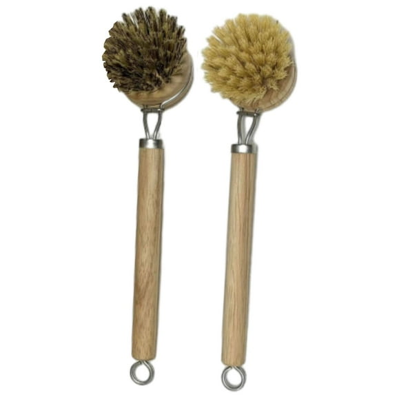 deevoka 2 Piece Dishwashing Brush Set with Handle, Dishwasher Scrubber, Kitchen Scrubber sisal and horse hair