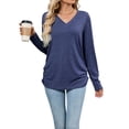 thumbnail image 3 of Womens T Shirts V Neck Long Sleeve Casual Tops Soft Solid Basic Tee Navy Blue M, 3 of 10