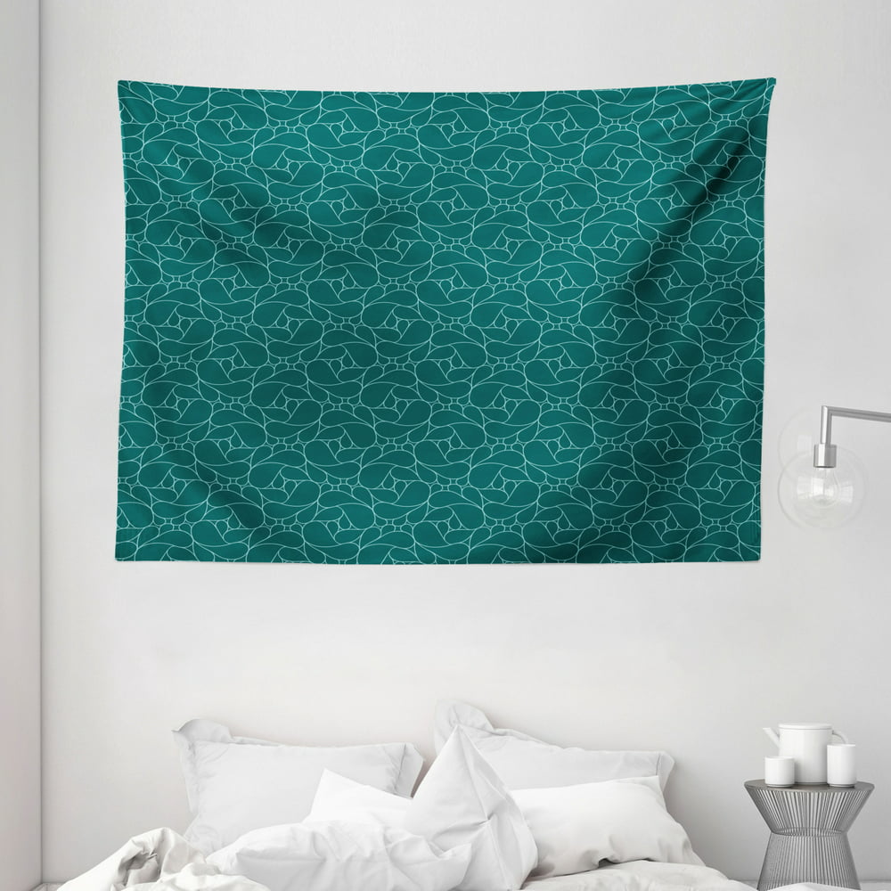 Teal Tapestry, Abstract Line Art Modern Expressionist Design Water Drop ...