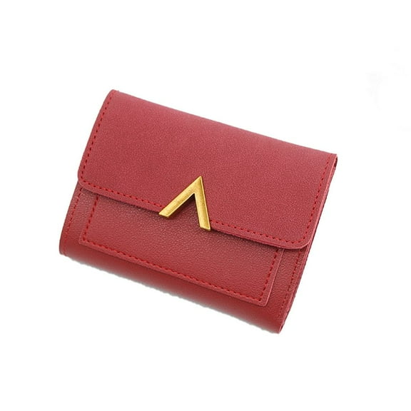 Fashion Multifunction Money Clip Multi Card Pockets Folded Bag Multiple Card Slots PU Leather Women Wallet Short Coin Purse Credit Card Clip Card Holder RED